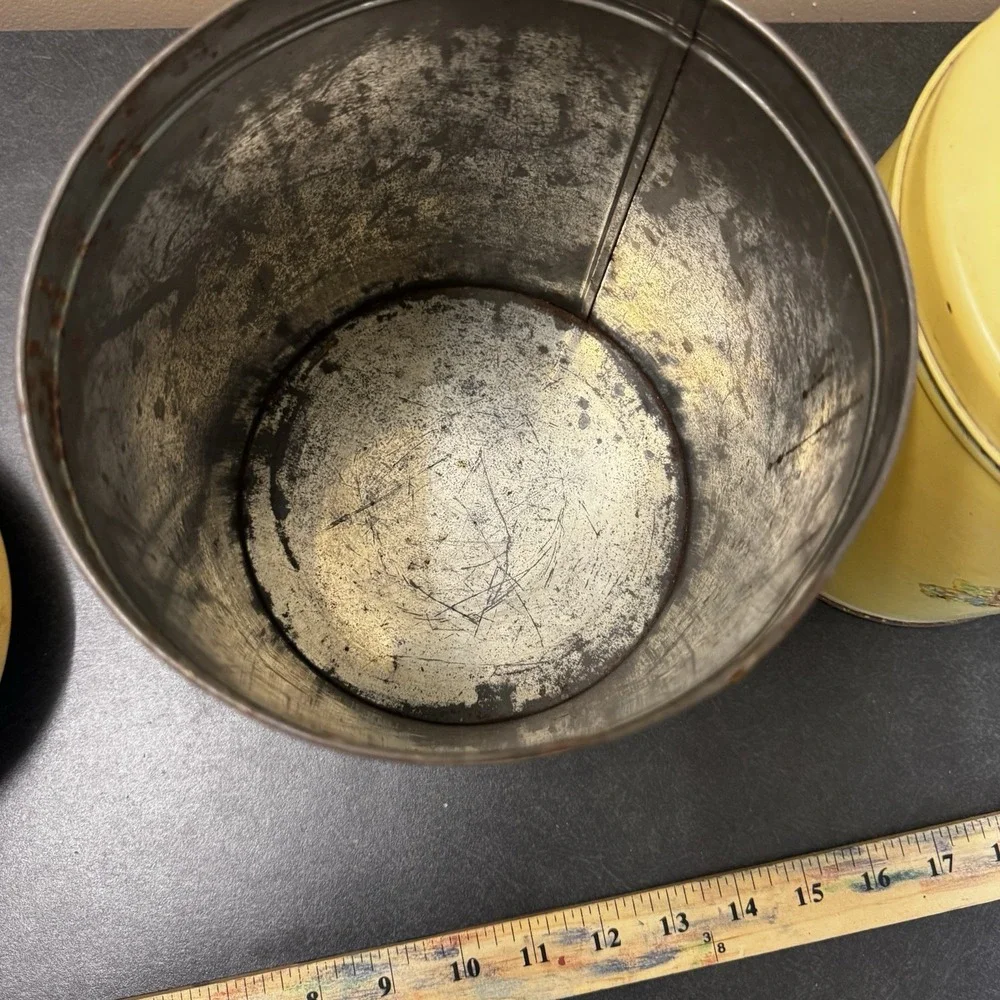 Vintage Yellow Metal Kitchen Canister Set Cottagecore Shaby Country 4 Piece Shan
